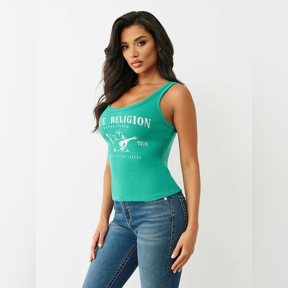 True Religion Teal Graphic Tank Top - Picture 1 of 5